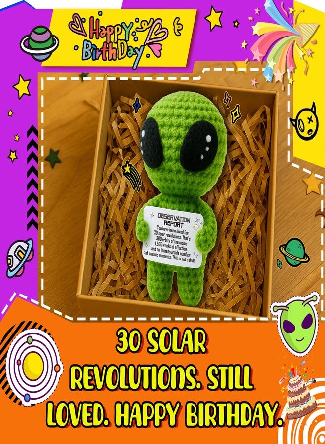 MAMAGIFTREE Happy 30th Birthday Milestone Keepsake - Handmade Crochet Alien Plush Doll with Funny Bday Message - Unique 30 Years Old Gift for Him Her Friend or Family - Image 2